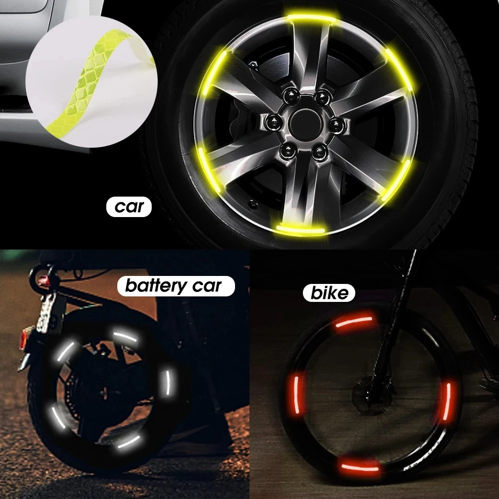 Pneu de carro Adesivo Refletivo, Noite Safety Warning Strip, Motocicleta Bike, Auto Wheel Hub Reflector, decalques, 20pcs