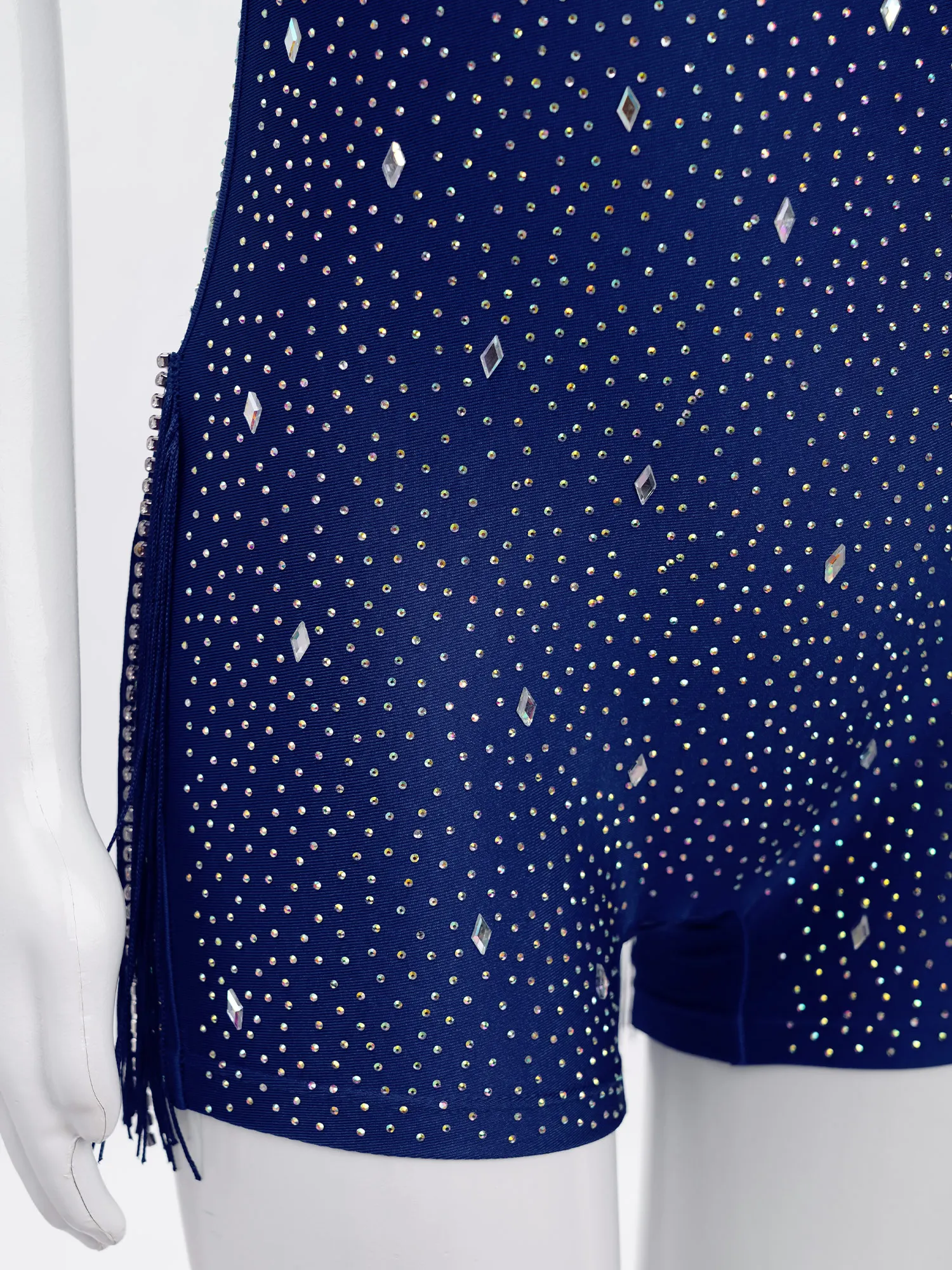 Dziecięcy kombinezon do tańca jazzowego z frędzlami, strój do tanga, cha-cha, latynoamerykańskich tańców, kostiumy sceniczne, body bez rękawów z wiązaniem na szyi, zdobione cyrkoniami.