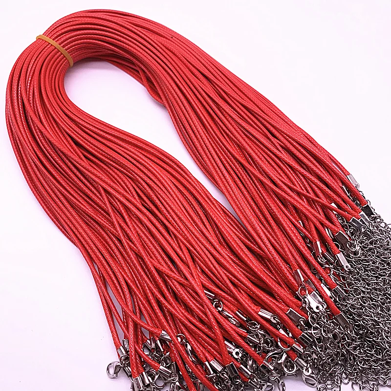 New 5pcs 2mm Leather Cord Wax Rope Chain Necklace Extender Chain Lobster Clasp DIY Jewelry Accessories