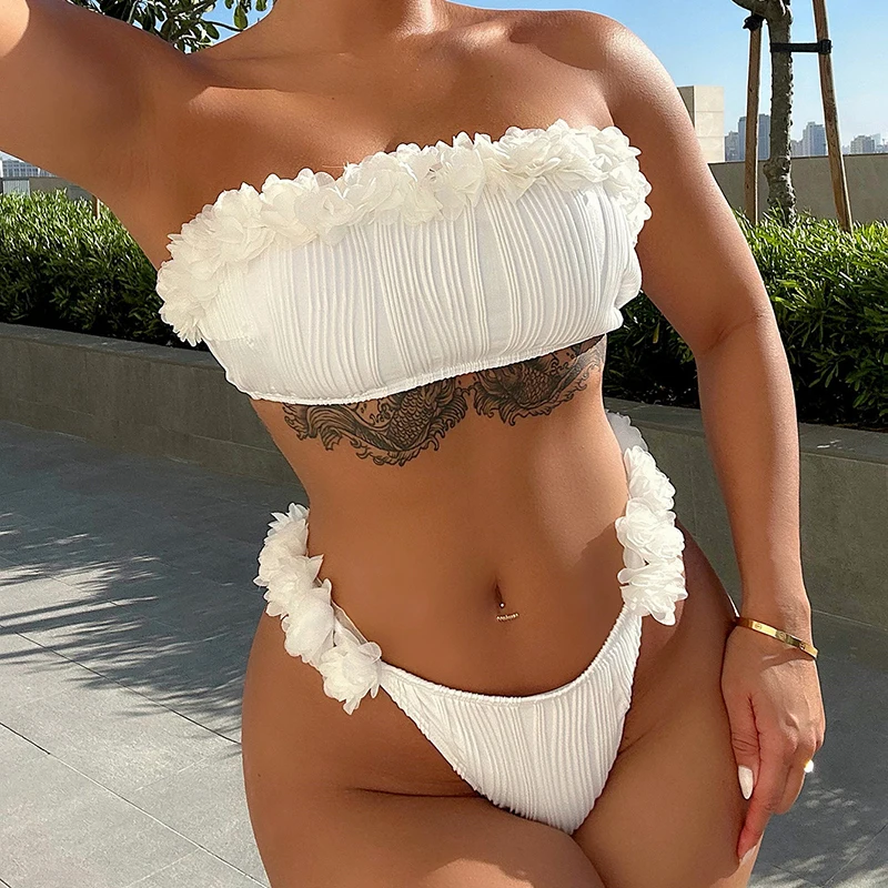 Women Lace Sexy Bikini Set 2-Piece Summer Beach Outfits Female Swimsuit Extreme Mini Swimwear Damen Bathing Suit Fitted Wear