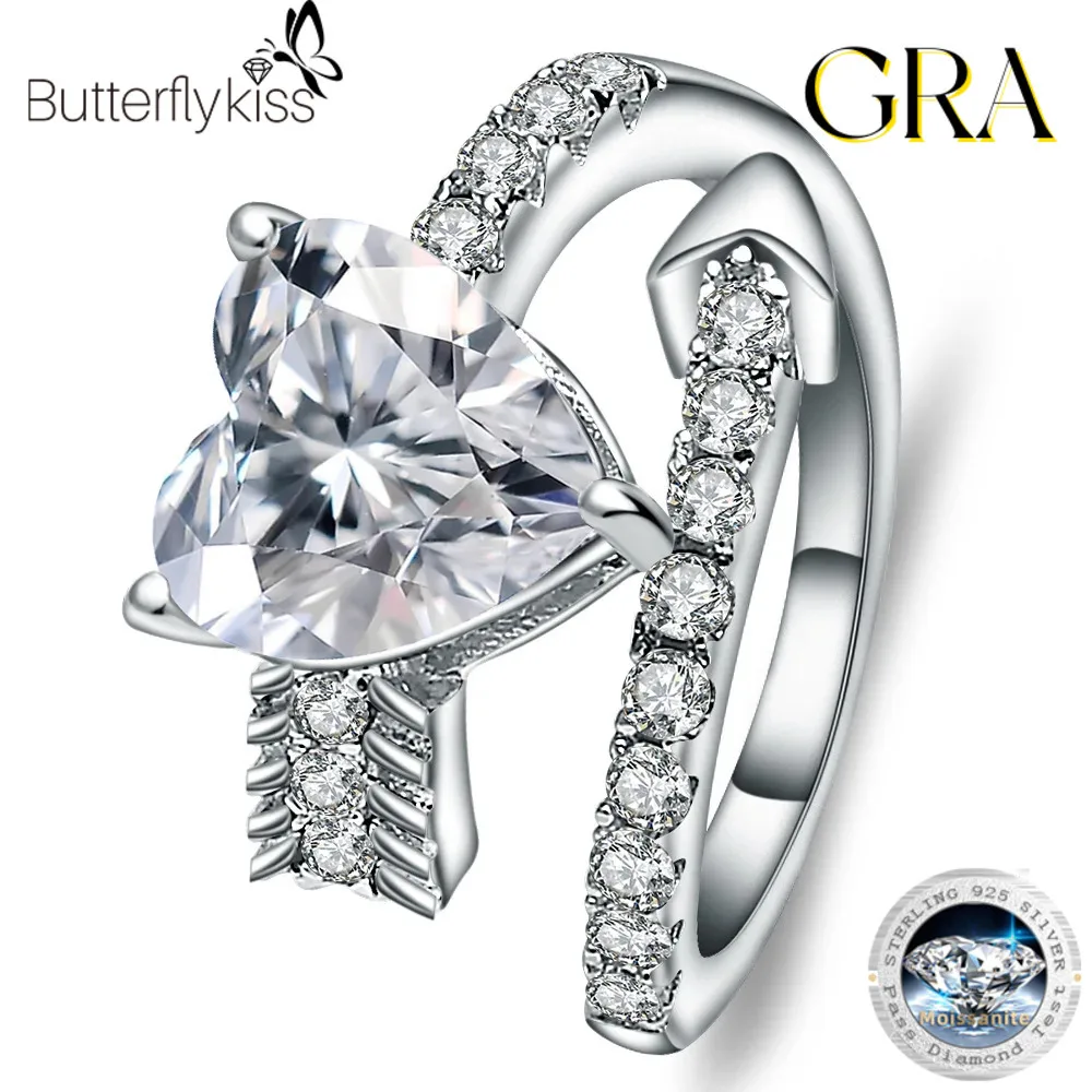 Butterflykiss10*10 Heart Cut Moissanite Wedding Engagement Ring For Women Real 925 Sterling Silver Cocktail Rings Fine Jewelry