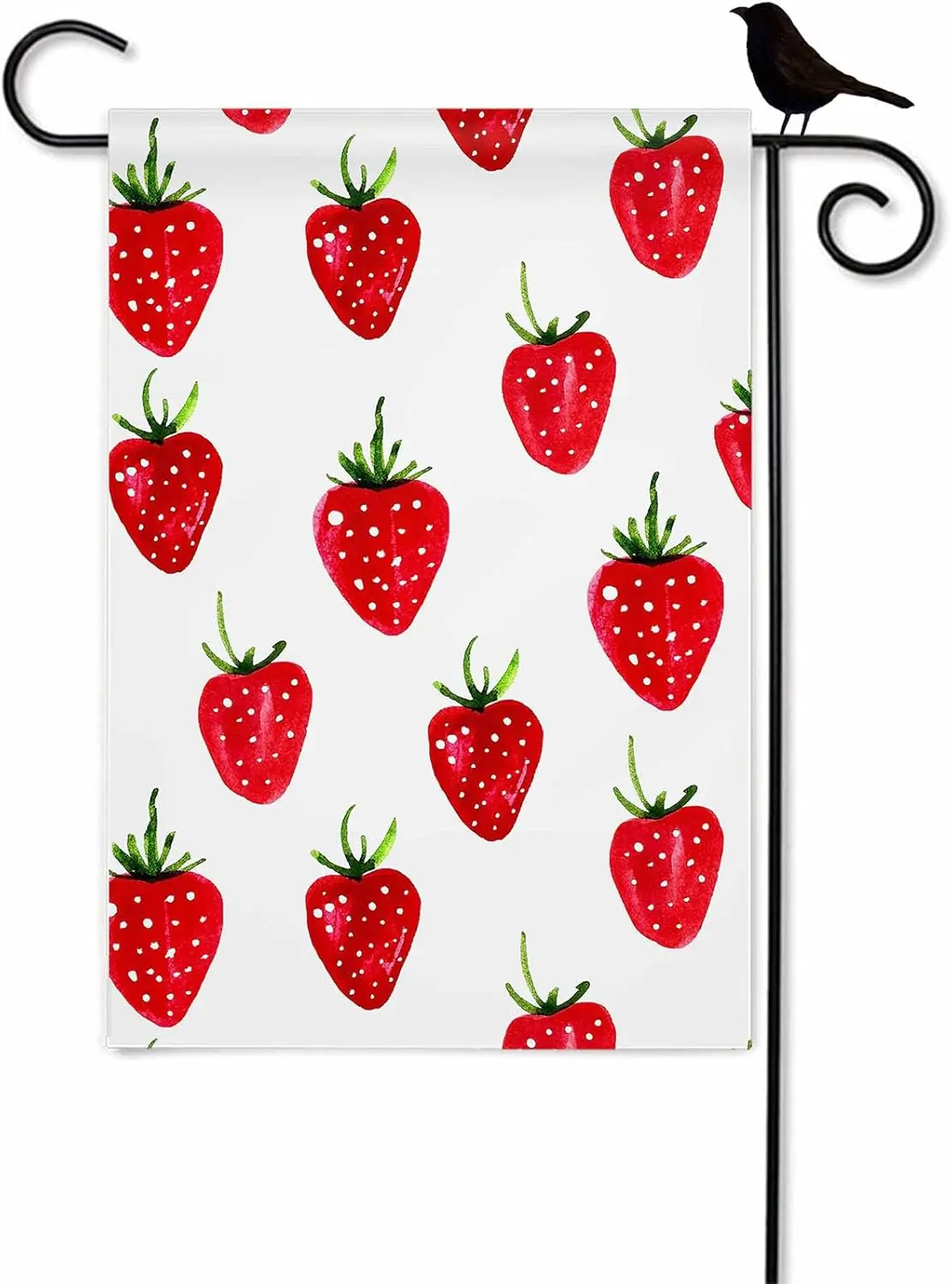 Mugod Spring Summer Strawberry Garden Flag Double Sided Watercolor Pink Red Sweet Fruits Yard Flag Seasonal Holiday Outdoor Outs