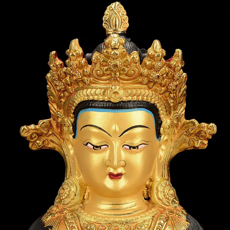 Fo Yuan Hui Changshou Statue, 10-inch Bronze Semi-Gilt Tibetan Infinite Life Buddha Ornament