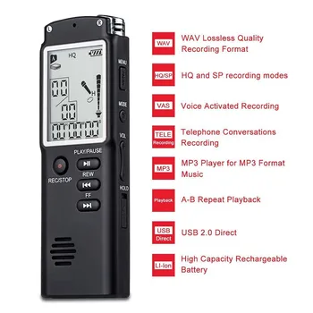 Digital Audio Voice Recorder 16GB/32GB/64GB High Quality Intelligent Noise Reduction Recording MP3 Player with Real-time Display