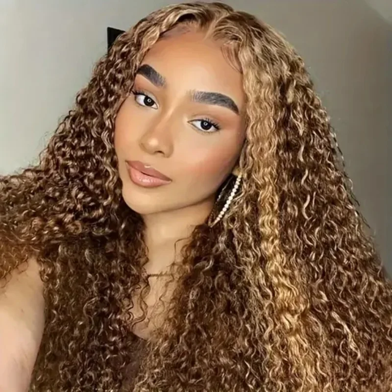 

Highlight Honey Blonde P4/27 4/27 5x5 Inch HD Lace 200% Density Closure Wigs Human Hair Deep Wave Transparent Lace Baby Hair Wig