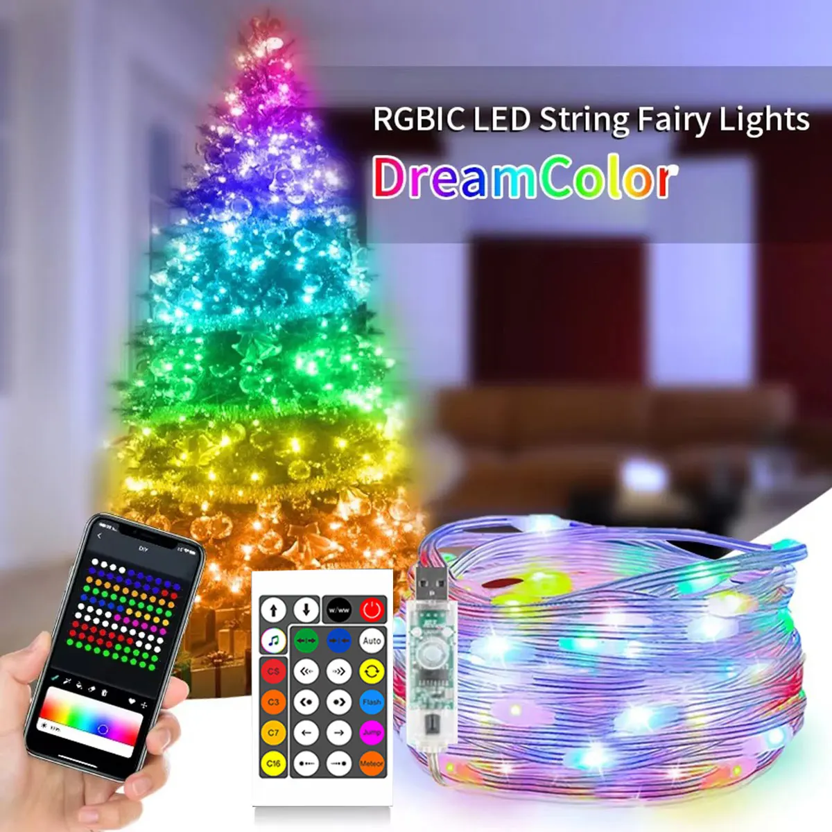 Bluetooth LED Light String USB Fairy Flower Wreath Light Dreamy Colored Light Party Living Room Bedroom Atmosphere Decoration
