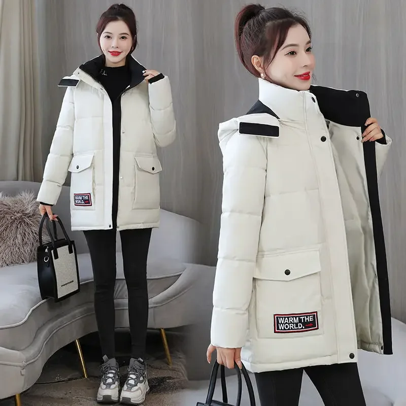 Womens Winter Coat Parka Hooded Jacket Mid Length Padded Jacket Warmth Free Shipping Wholesale Plus Size Slim Fit Korean Fashion