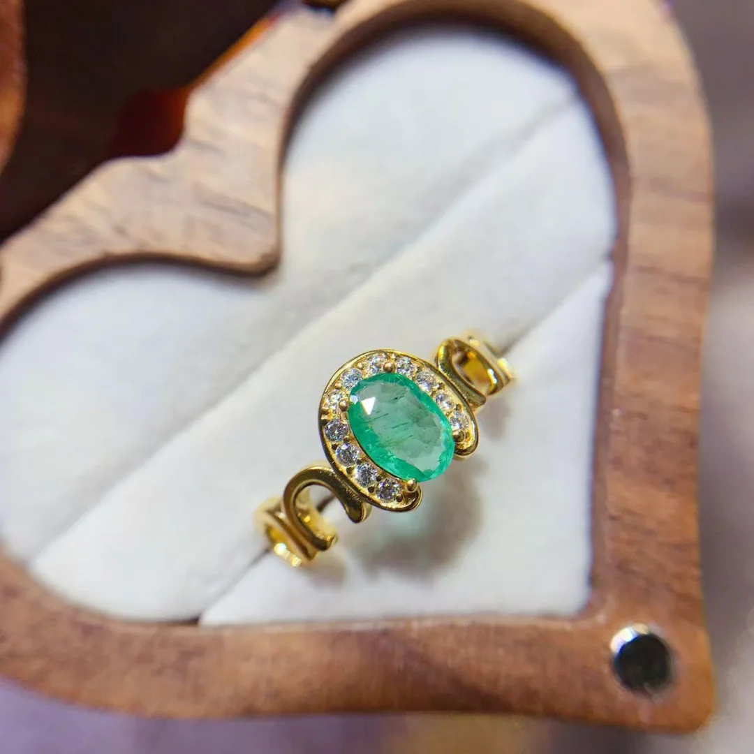 Designer Design Natural Emerald Ring 5*7mm S925 Sterling Silver Inlay Vivid Green High Clarity Gem Daily Wear Jewelry for Women - view 5