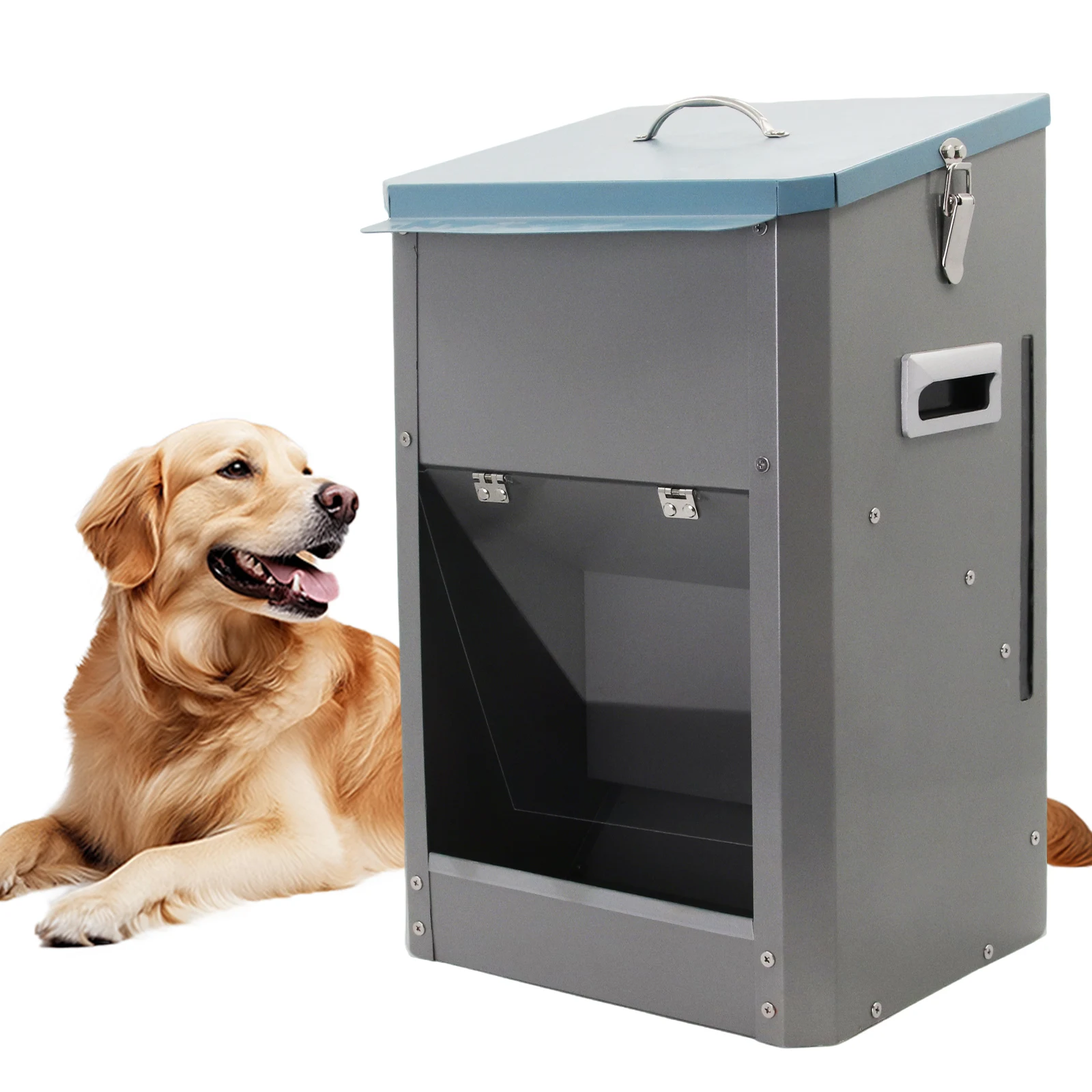 Galvanized Steel Automatic Dog Feeder 30LB Large Capacity Pet Food Storage Dispenser Anti-Rat Waterproof Dog Automatic Feeder