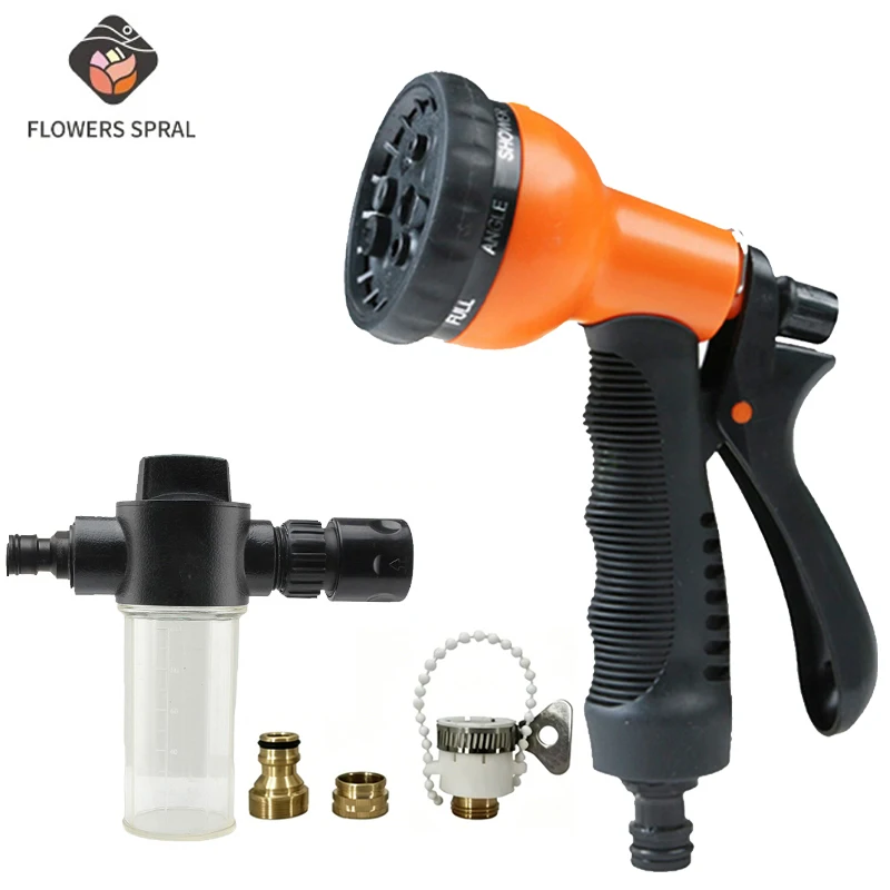 FLOWERS SPRAL﻿ Garden High-Pressure Water Gun, 8-Function Car Wash Nozzle, Garden Watering Tool, Car Wash Water Gun Supplies