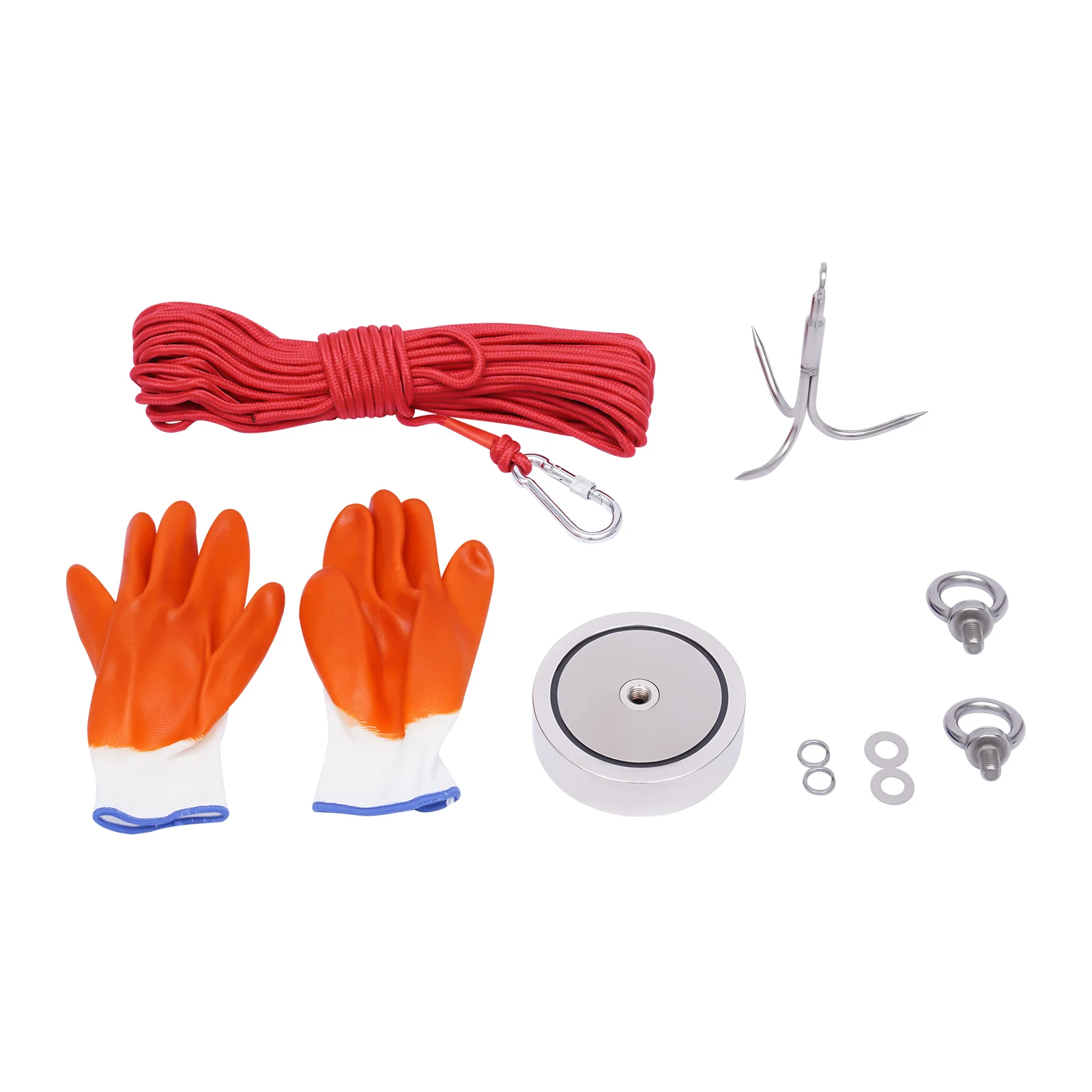 

2625LB Double Sided Fishing Magnet Kit with 100ft Rope, Grappling Hook, Gloves for Underwater Treasure Hunting Salvage