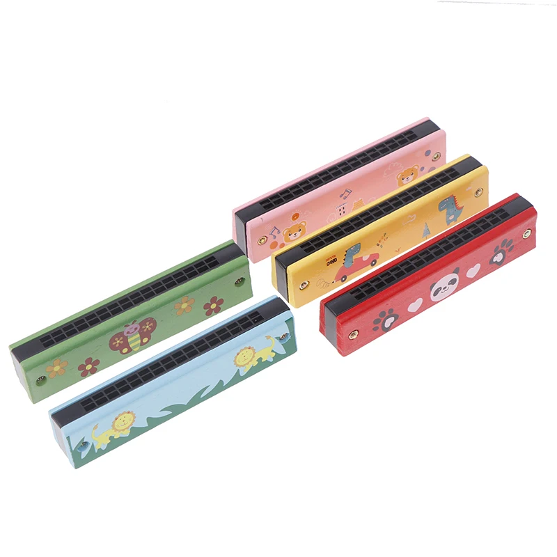 1pc bonito montessori brinquedos educativos dos desenhos animados 16 buracos chave de madeira/ferro gaita boca órgão crianças instrumento musical vento presente brinquedo