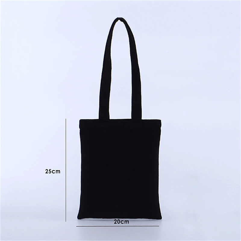 Large Capacity Black White Canvas Shoulder Tote Bag Folding Eco Cotton Handbag Reusable DIY Shoulder Bag Shopping Bag