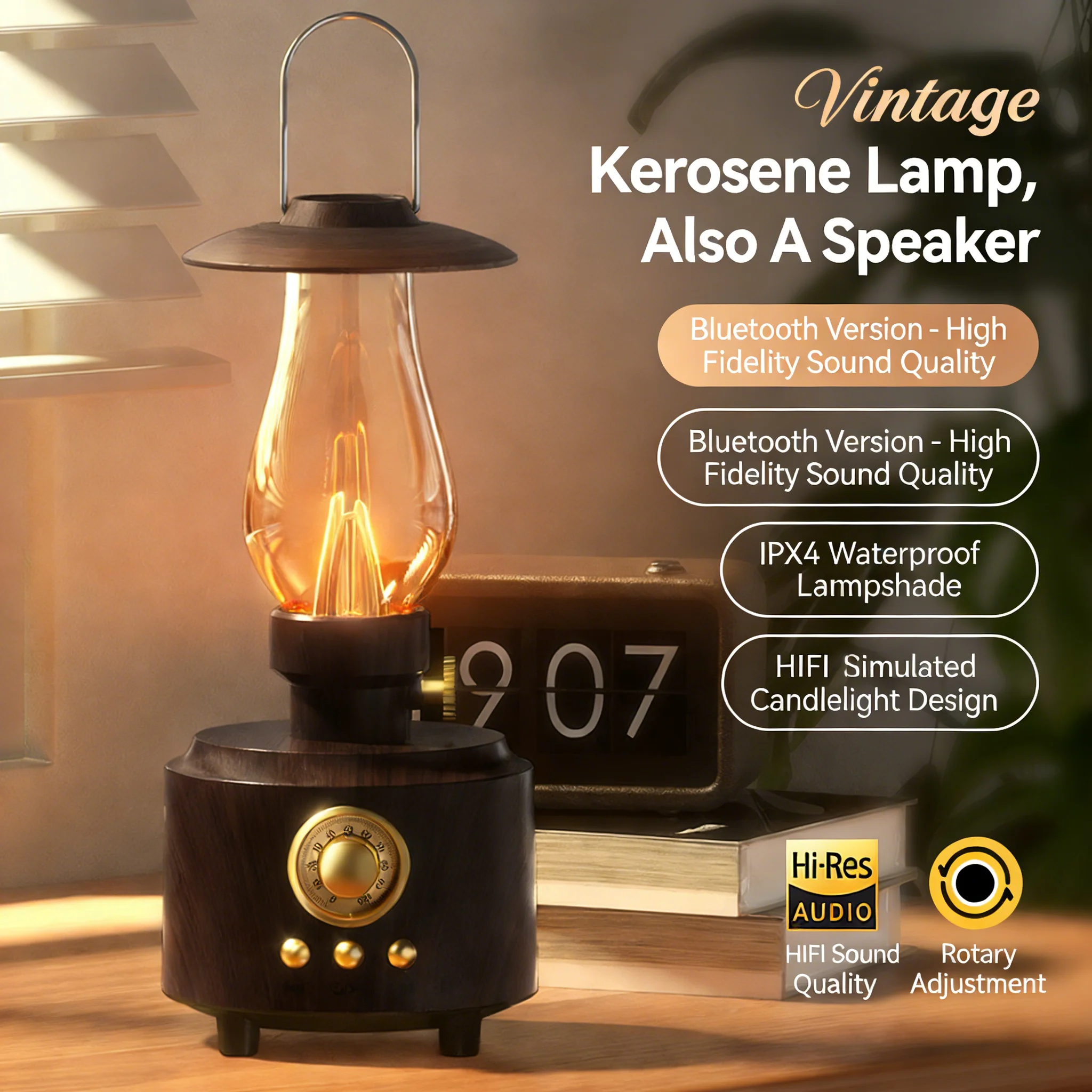 

Vintage Design Classical Bluetooth Speaker Home Decor Atmosphere Light Portable Outdoor Light & Speaker For Camping & Smartphoe