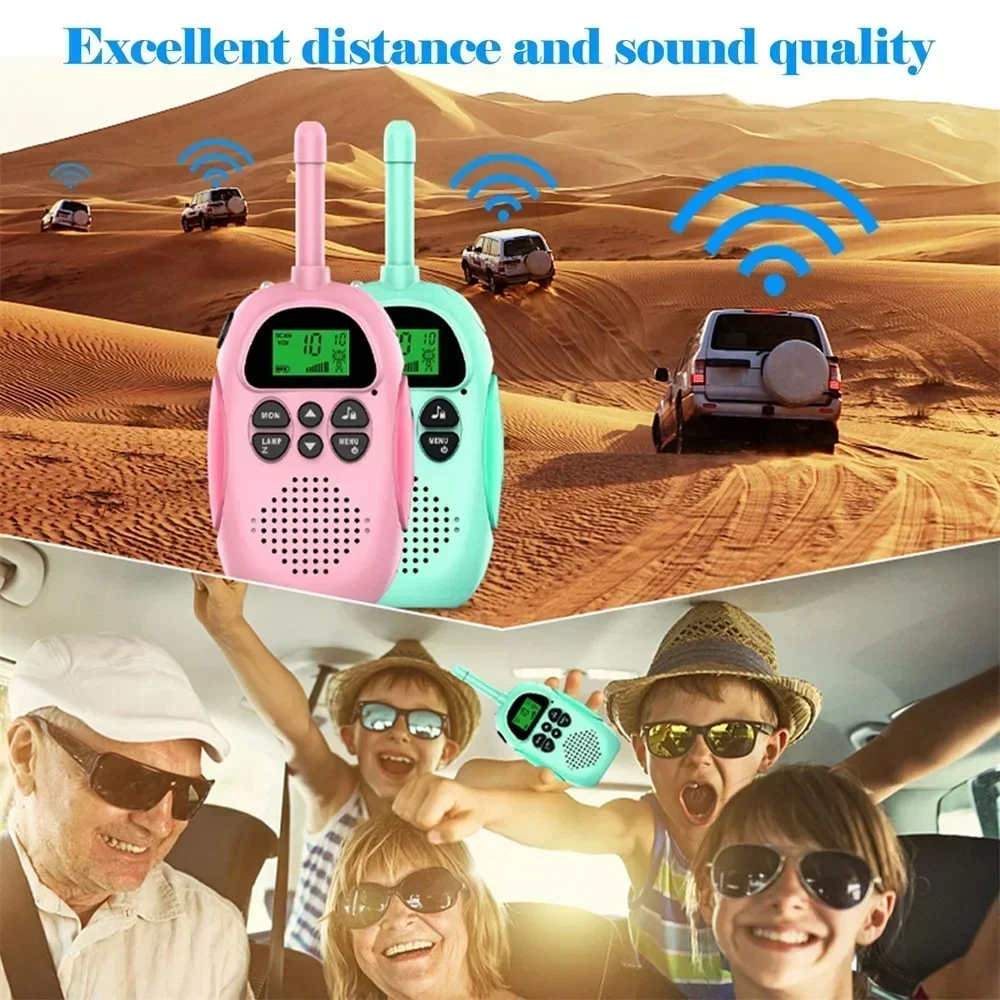 2 pçs walkie talkie crianças mini portátil 3-5km de longo alcance 1000mah bateria rádio interfone brinquedos com lanterna para meninos meninas