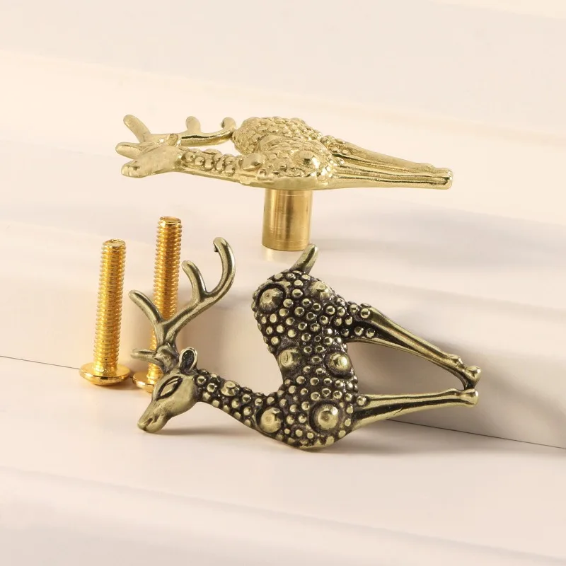 Brass Door Handle, Reindeer, Spotted Deer, Children's Bedroom Wardrobe Handle, Drawer Cabinet Door Handle, Hook