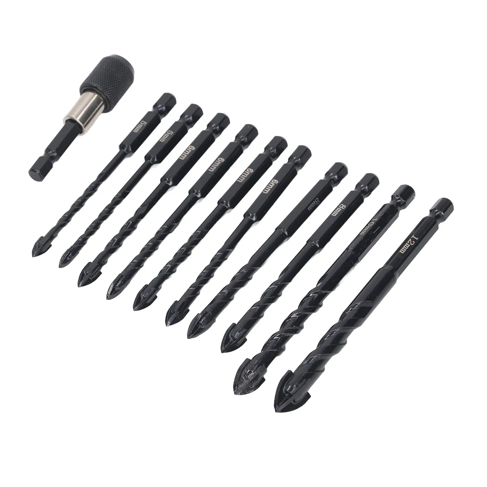

11 шт. Набор твердосплавных сверл с шестигранным хвостовиком для бетонной стеклянной кирпичной плитки - 5 мм, 6 мм, 8 мм, 10 мм, 12 мм