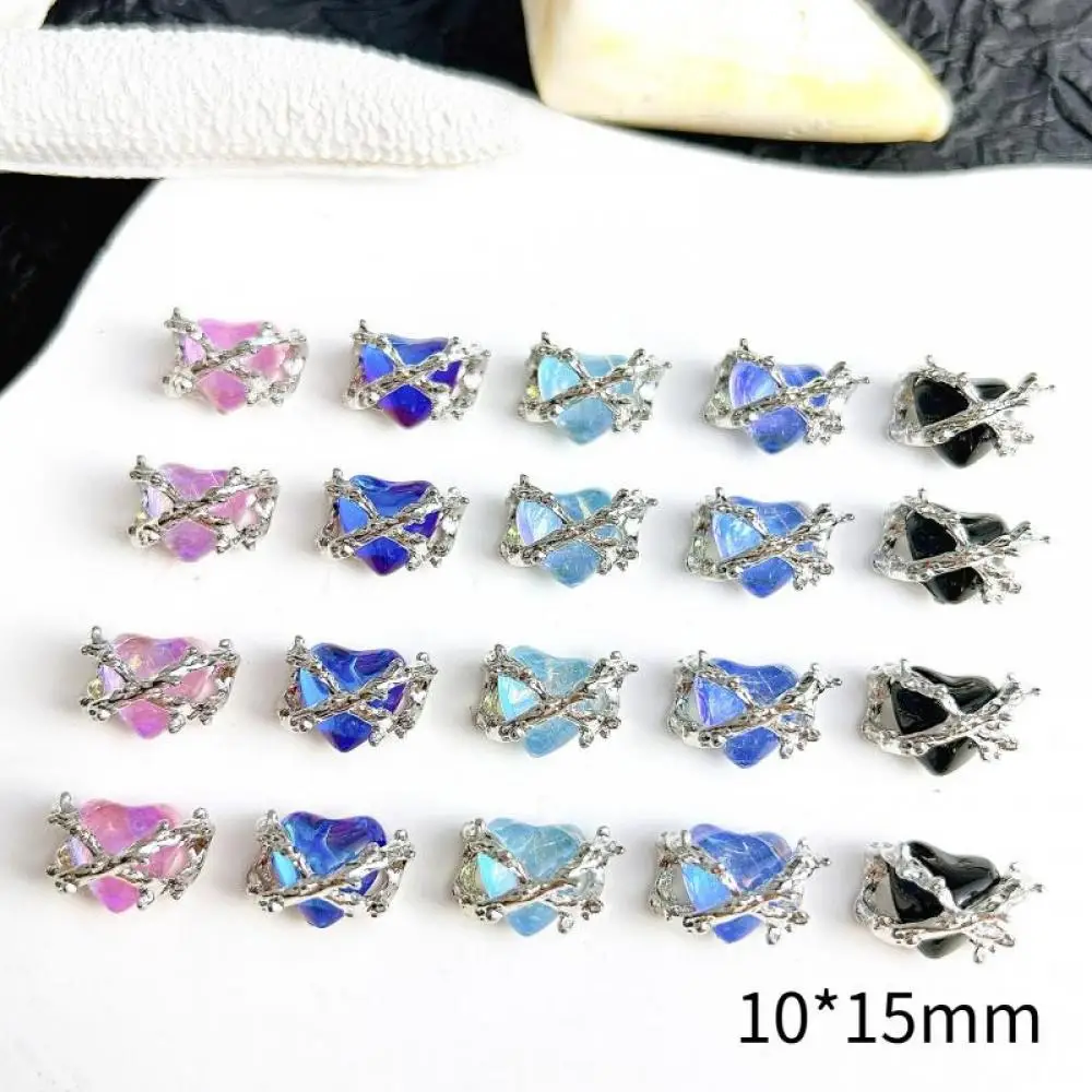 

10PCS Colorful Transparent Heart Diamond Nail Crystal Charms 3D Alloy Thorn Heart Punk Style Nail Art Decorations DIY Cool Nails