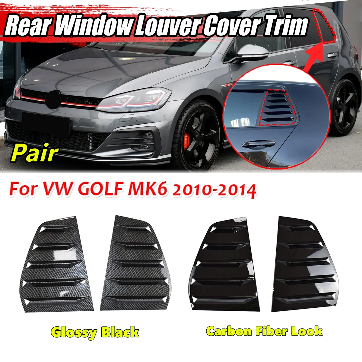 

Pair Car Side Rear Window Shutter Cover Trim Blinds Louver Vent For VW Volkswagen GOLF6 MK6 GTI GTD R-Line 2009-2013