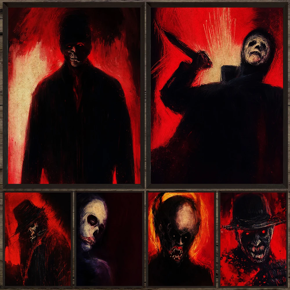 Horror Movie Characters Vintage Wall Art Canvas Painting,Creepy Demon Killer Antique Art Poster And Print Home Decor Unframed