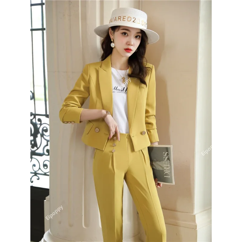 

2024 New Women Elegant Suits Female Crop Coat and Pant Suits Long Sleeve Ensemble Outfit Ladies Office Business 2 Piece