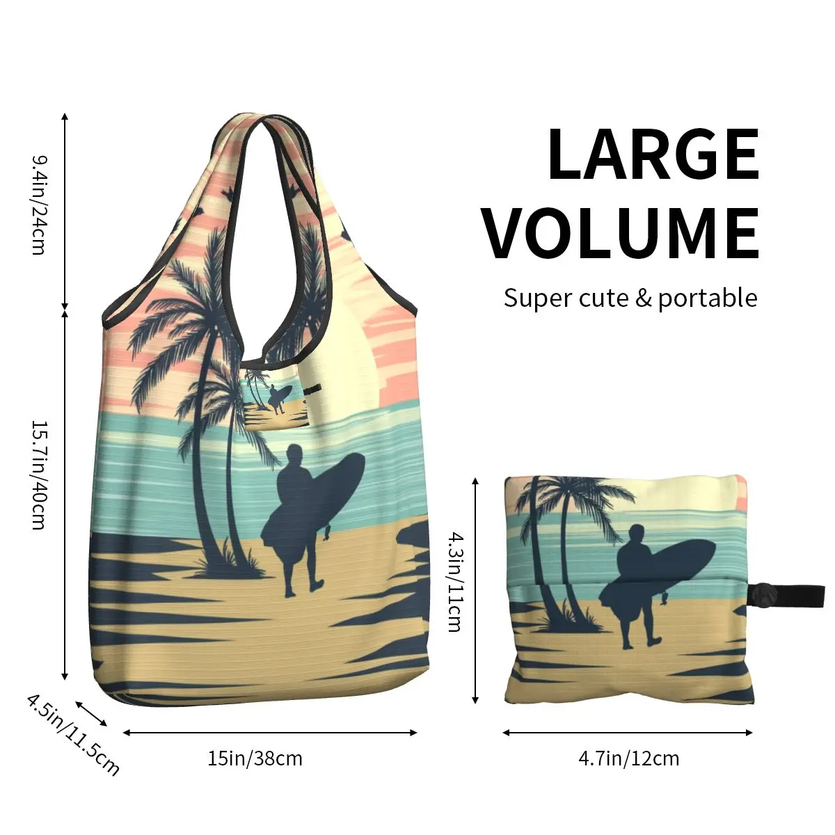 Retro Surfing Grocery Shopping Bags Custom Shopper Shoulder Tote Bag Big Capacity Portable Summer Beach Surfer Handbag