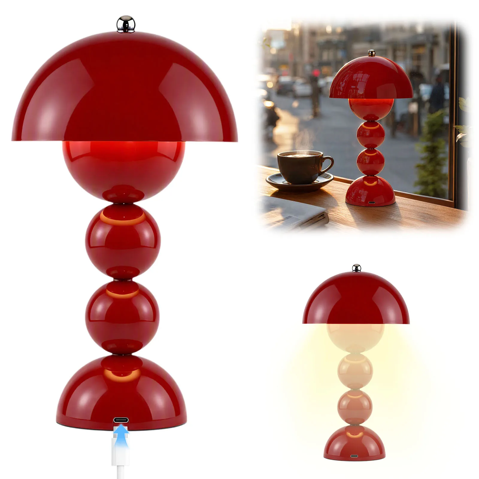 Vintage Mushroom Table Lamp USB LED 3 Color Temperature Warm Neutral White Bedroom Desk Night Light Decor