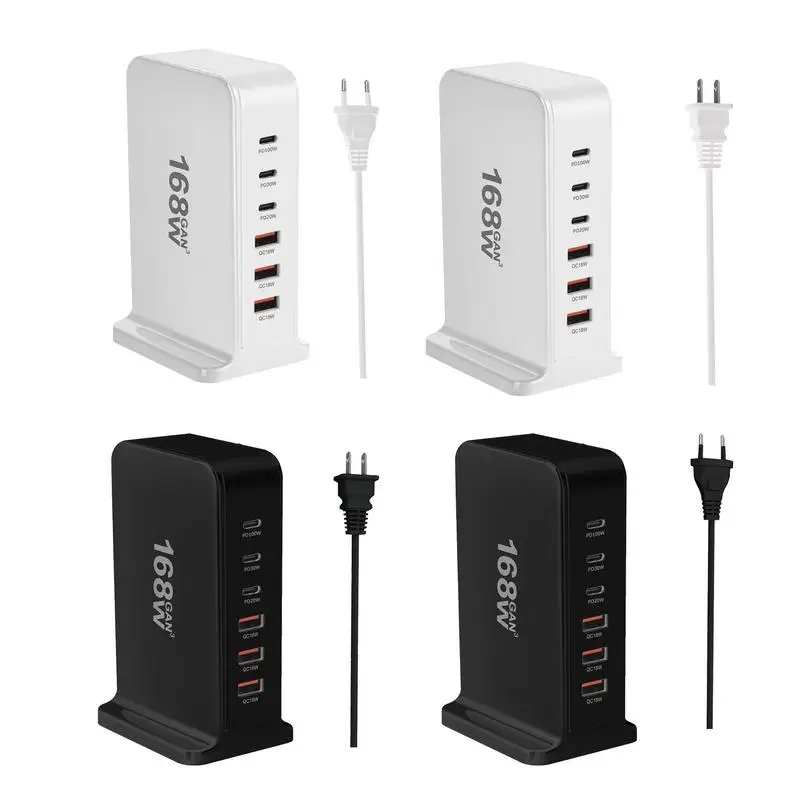 168W Desktop Charging Station 3 USB Type C USB Type A Charger 6 Ports For iPhone15 PD Fast Charger For Laptop Tablet