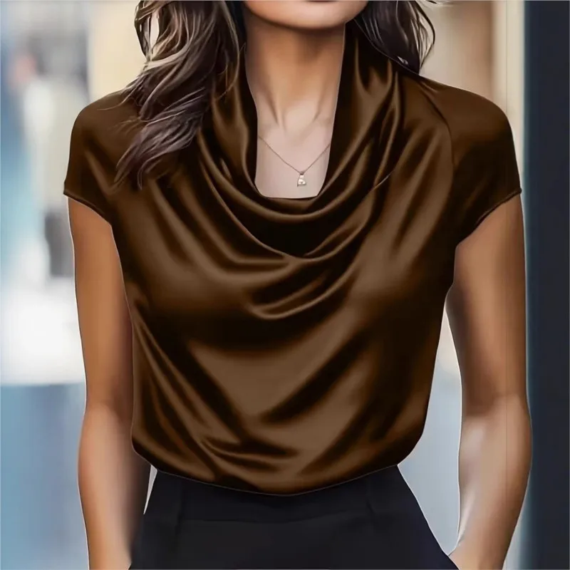 

Boho Fashion Blouses 2026 New Summer Style Swing Collar Draped Short Sleeve Top Casual And Versatile Shirt For Women Clothing