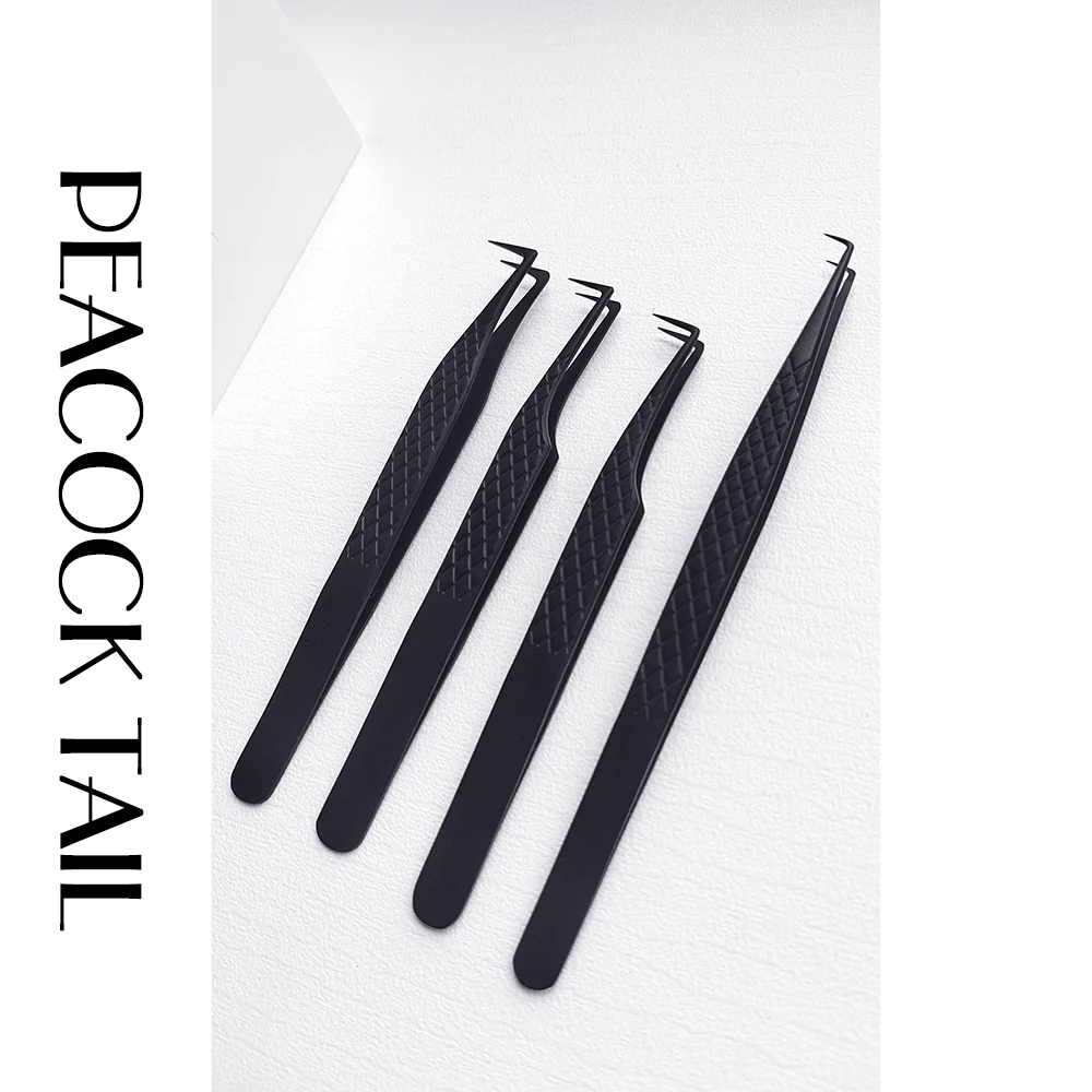 Right Angle 90 Degrees Tweezers Fiber Tip False Lash Tweezers For Eyelash Extensions Black Tweezer Perfect Close Tip