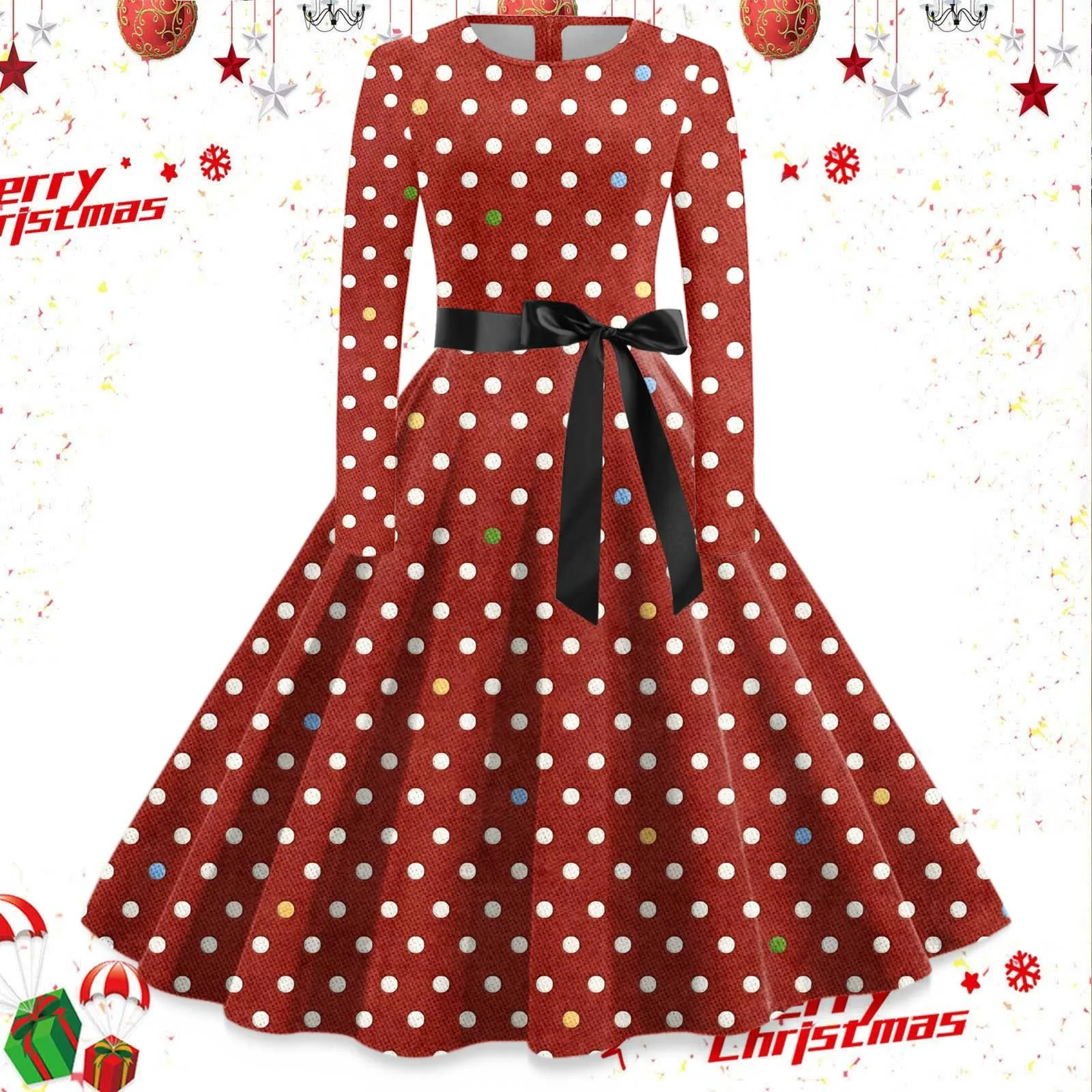 Vintage 1950s Retro Pleated Dress Short Sleeve Polka Dot Print Dress For Women Elegant Evening Party Gown Prom Swing Dresses