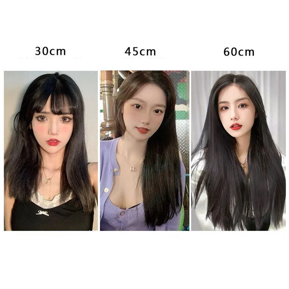 Parrucca lunga diritta invisibile senza cuciture a 1 clip Estensioni dei capelli sintetici da 30 cm per le donne Aspetto naturale che aumenta il volume dei capelli finti