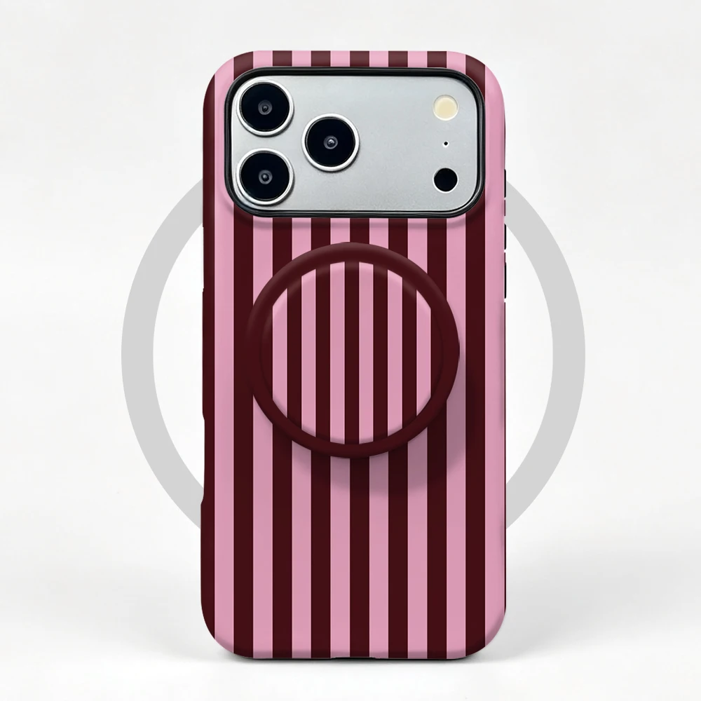 Striped Magnetic Case For iPhone 17 16 15 14 13 12 11 Pro Max Air 16e 7 8 Plus XS Max X XR 2 IN 1 Film Phone Holder Stand Case view 4