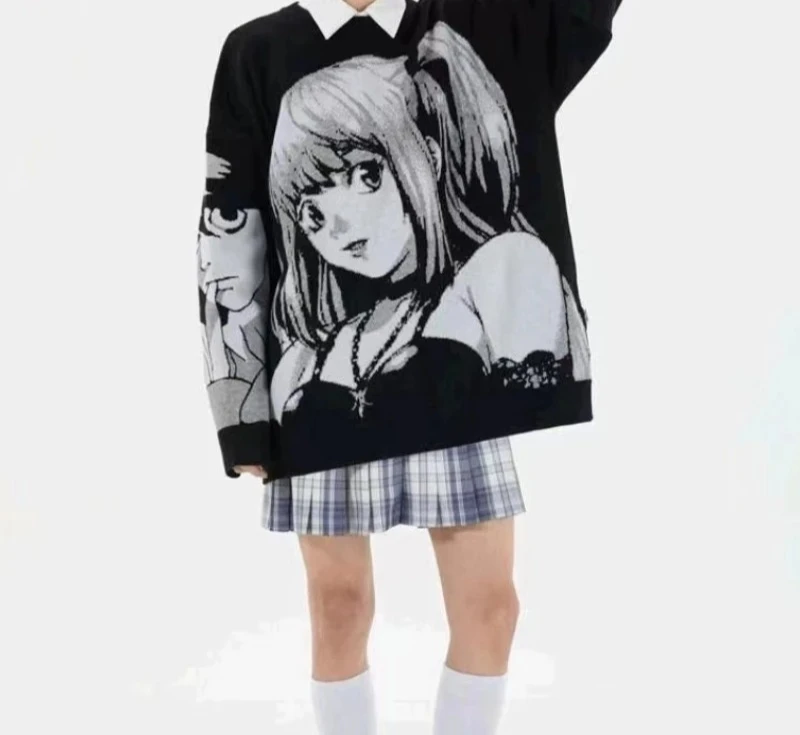 Y2K المرأة الهيب هوب الشارع الشهير Harajuku سترة خمر النمط الياباني أنيمي فتاة محبوك لينة البلوز البلوزات الإناث الملابس