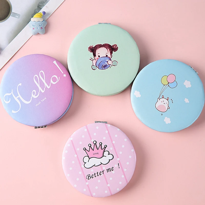 New Cute Cartoon Print Mini 2-Face Makeup Mirror Girls Foldable Portable Mirrors for Travel Women Pocket Mirror Birthday Gift