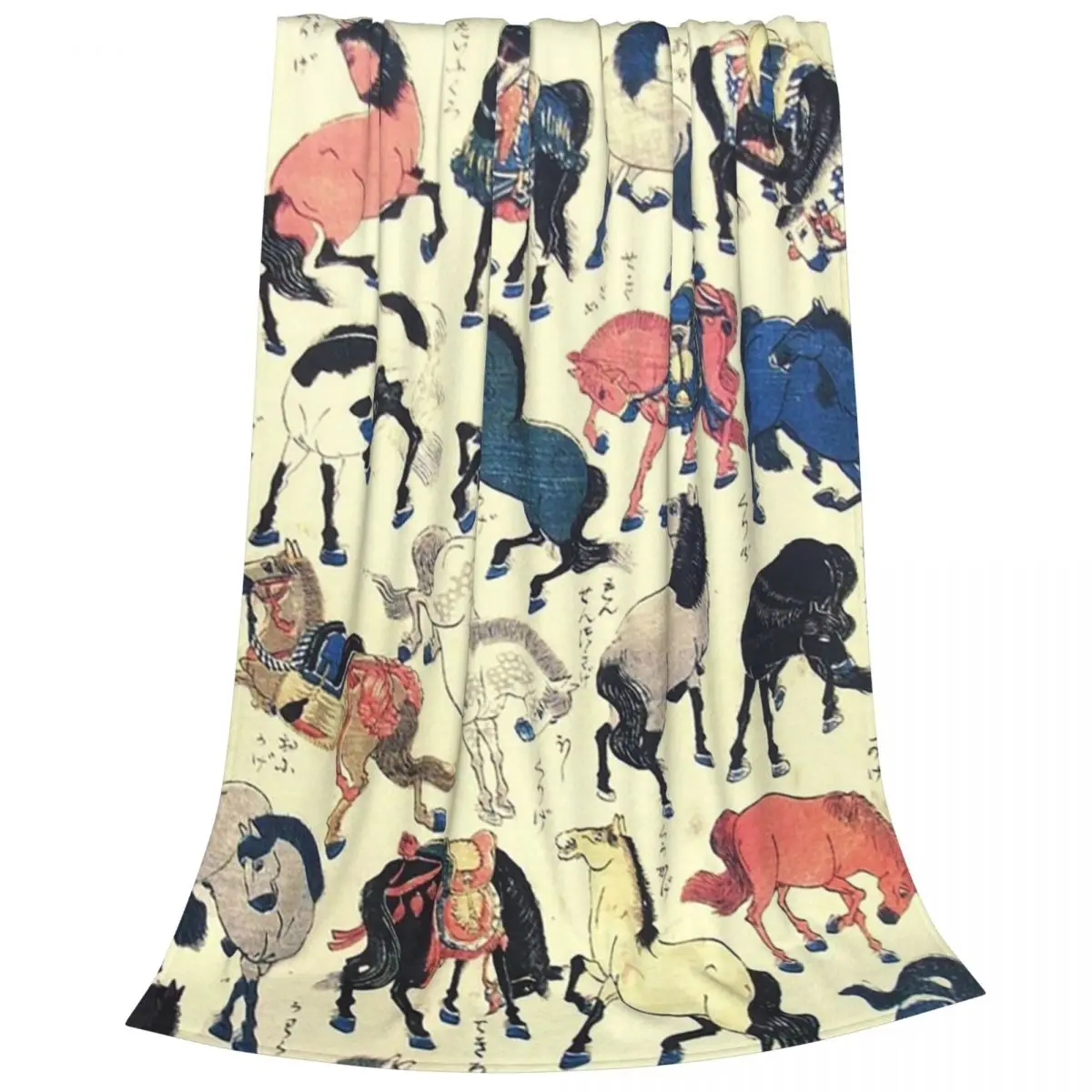 Asian Horses Japanese Study Blankets Fleece Portable Sofa Throw Blankets For Couch Bedding Office Throws Bedspread Quilt