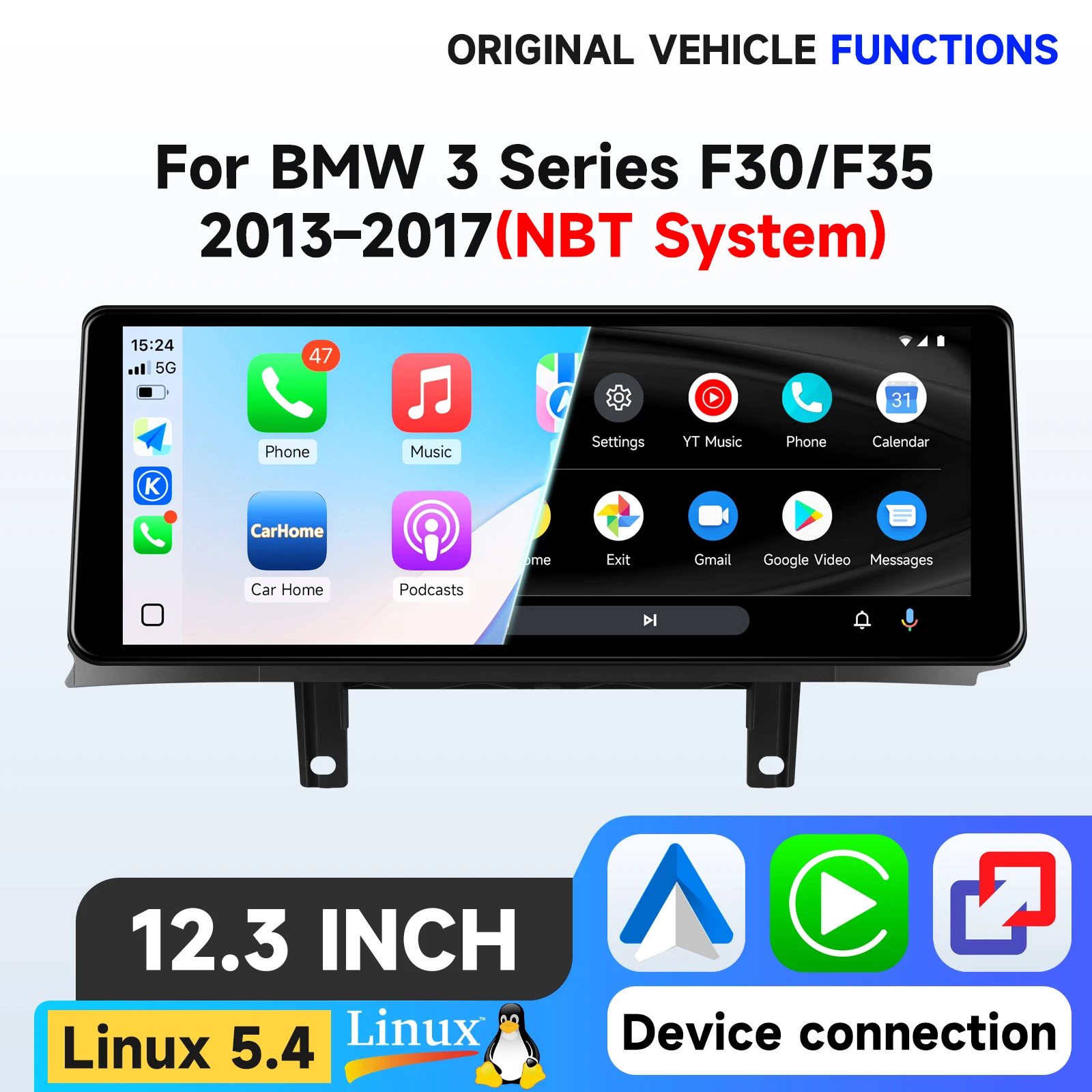 Hizpo Linux 5.4 Systeem 12,3 inch Auto Multimedia Speler voor BMW 3 Serie F30 F35 2013-2019 NBT EVO Systeem Auto Intelligent Scherm voor Draadloze Apple Carplay Android Auto Radio GPS Navigatie Stereo