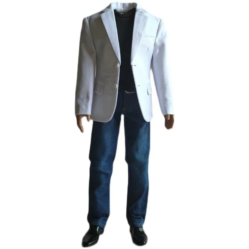 1/6 Scale Male White Suit T-shirt Jeans Set Soldier Clothes Model Fit 12'' Action Figure Body Dolls for Hobby Collection