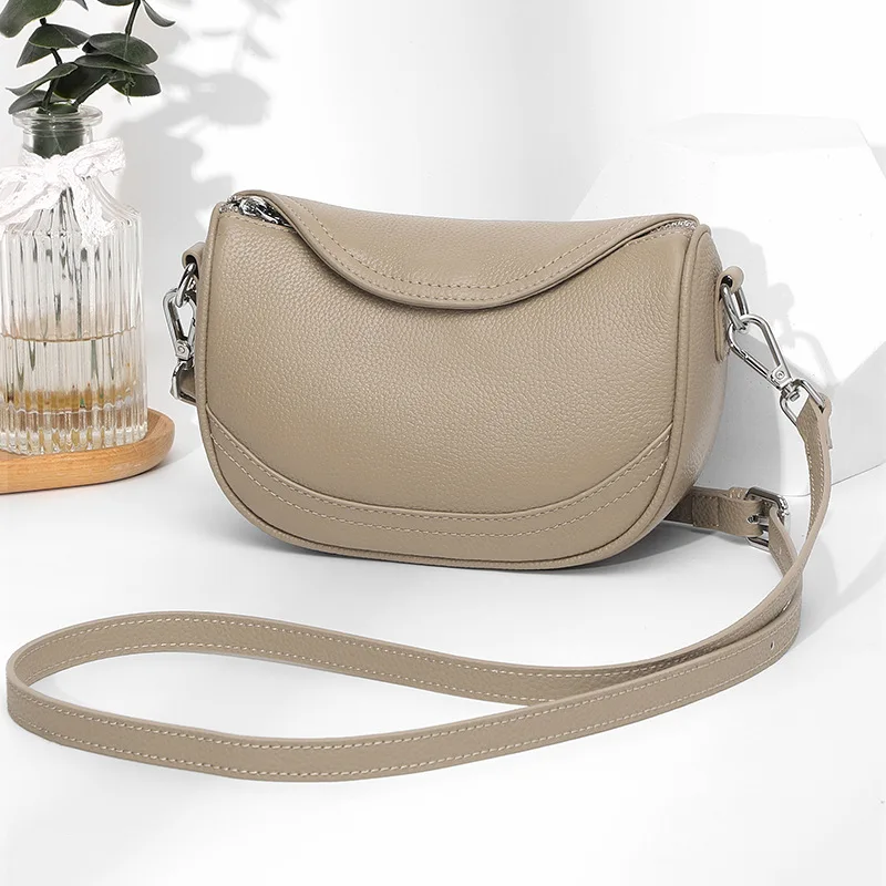 Genuine Leather Women's Simple Cattle Leather Bag2024New Trendy Summer High Sense Fashion Mom Bag One Shoulder Crossbody Ba