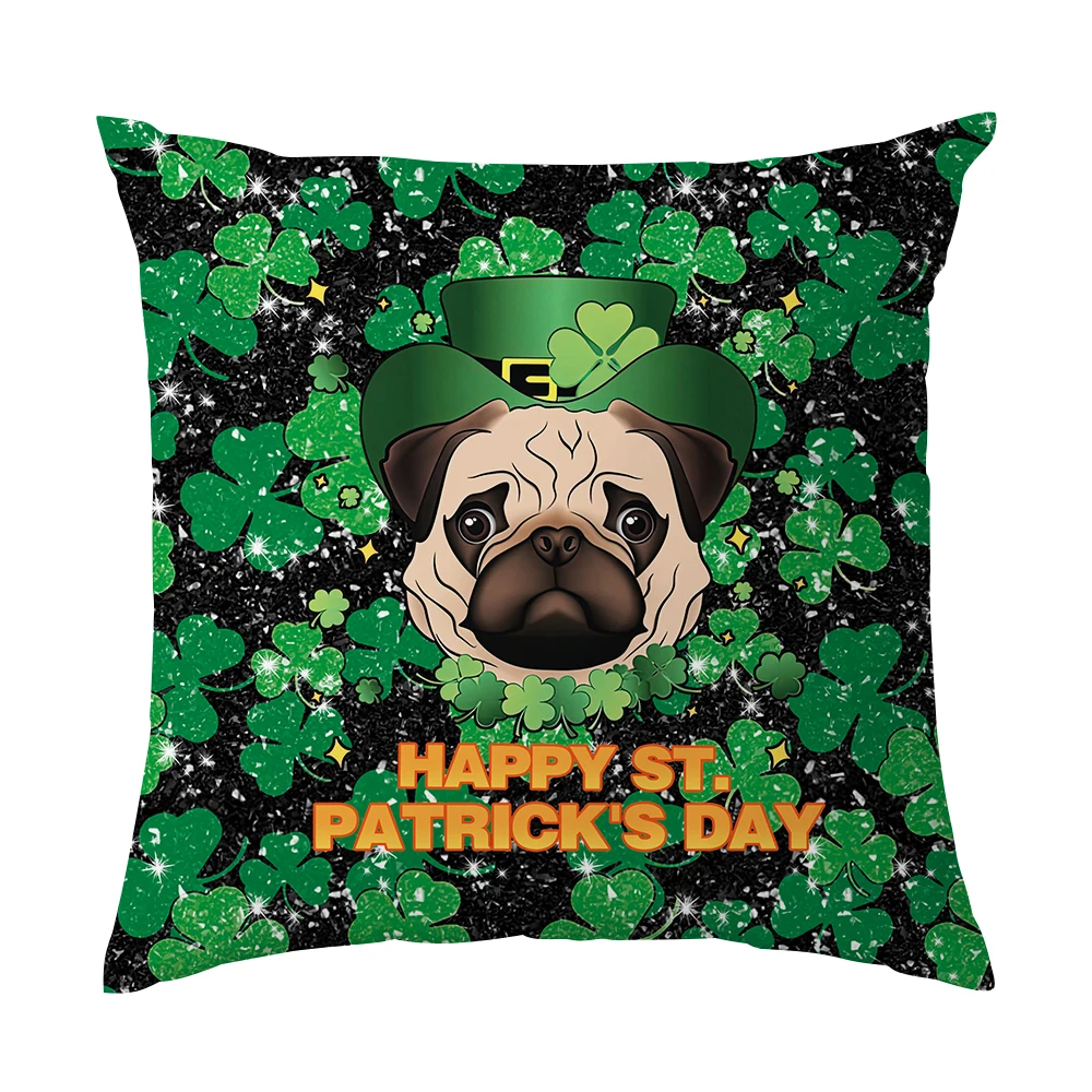 Green Clover Double-Sided Print Throw Pillowcase St. Patrick's Day Peachskin Cushion Cover 45X45 Square Decorative Pillow Covers