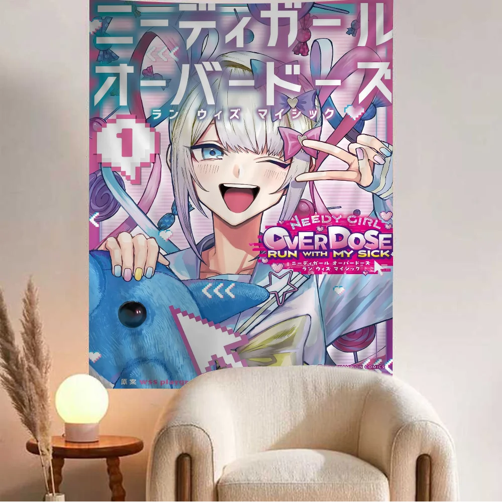 Needy Girl Overdose Game Tapestry Anime Tapestry Hanging Tarot Hippie Wall Rugs Dorm Wall Hanging Sheets