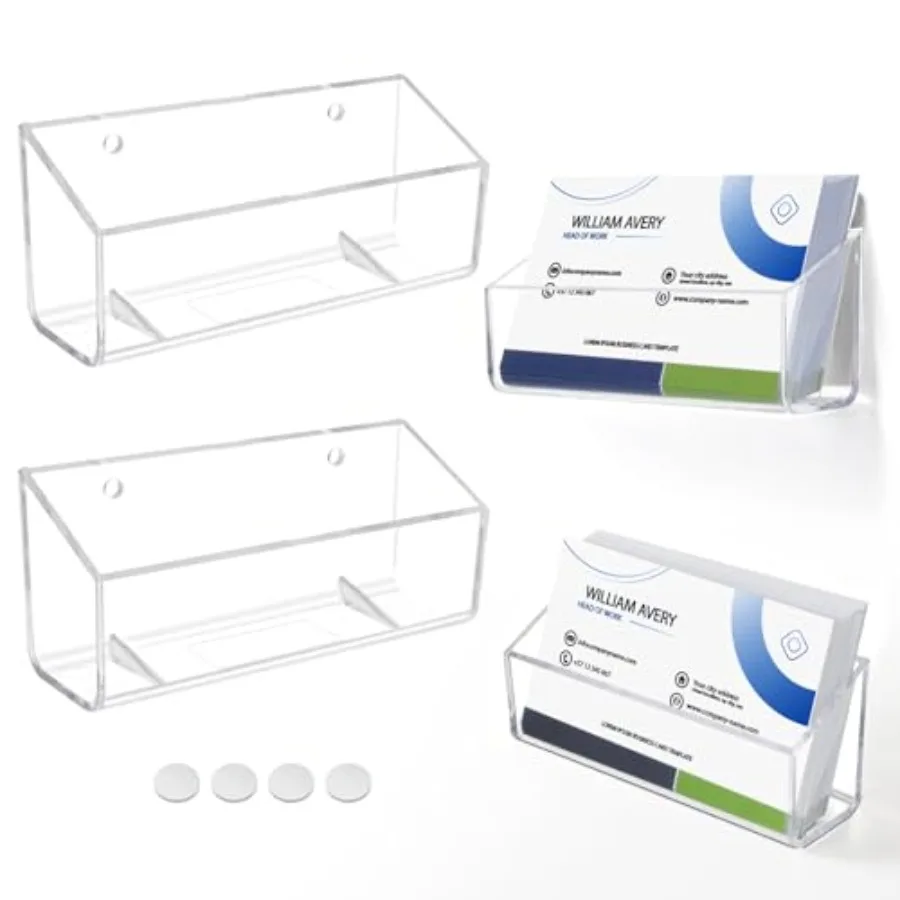 Acrylic Business Card Holder, 2 Pack Wall Mount Name Card Holder, Office Calling Cards Display Holder Stand, Visiting Cards Des