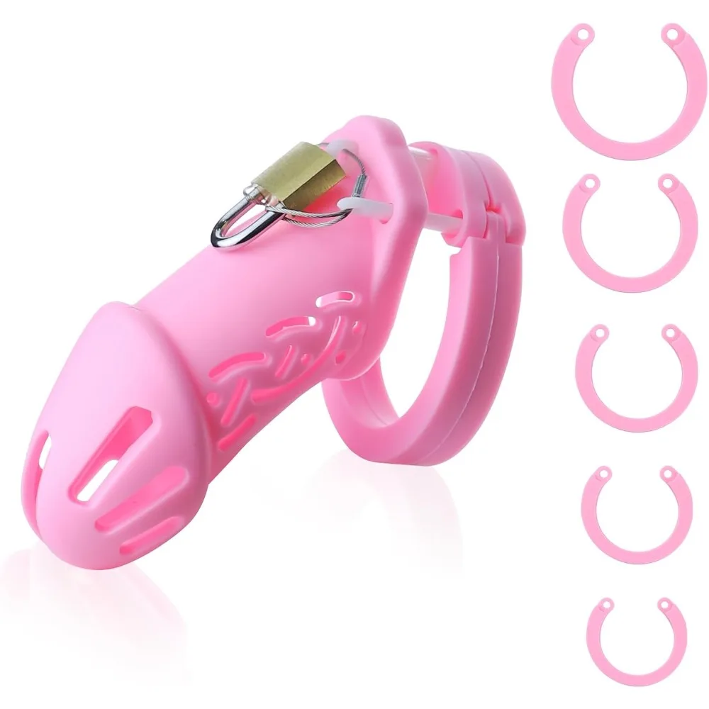 Silicone Chastity Cage Lightweight soft Chastity Belt Male Chastity Devices 5 Cock Rings Bondage Restraint Breathable Penis Cage