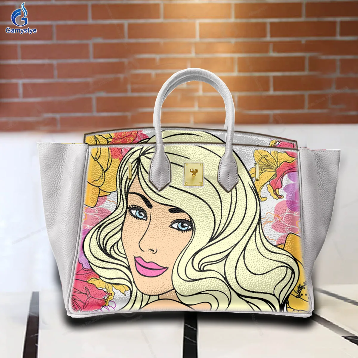 

Women Bags Top-Handle Bags Cross Body Bags Bolsas Marcas Cartoon Trendy Girl Print Genuine Togo Leather High Quality Personal c