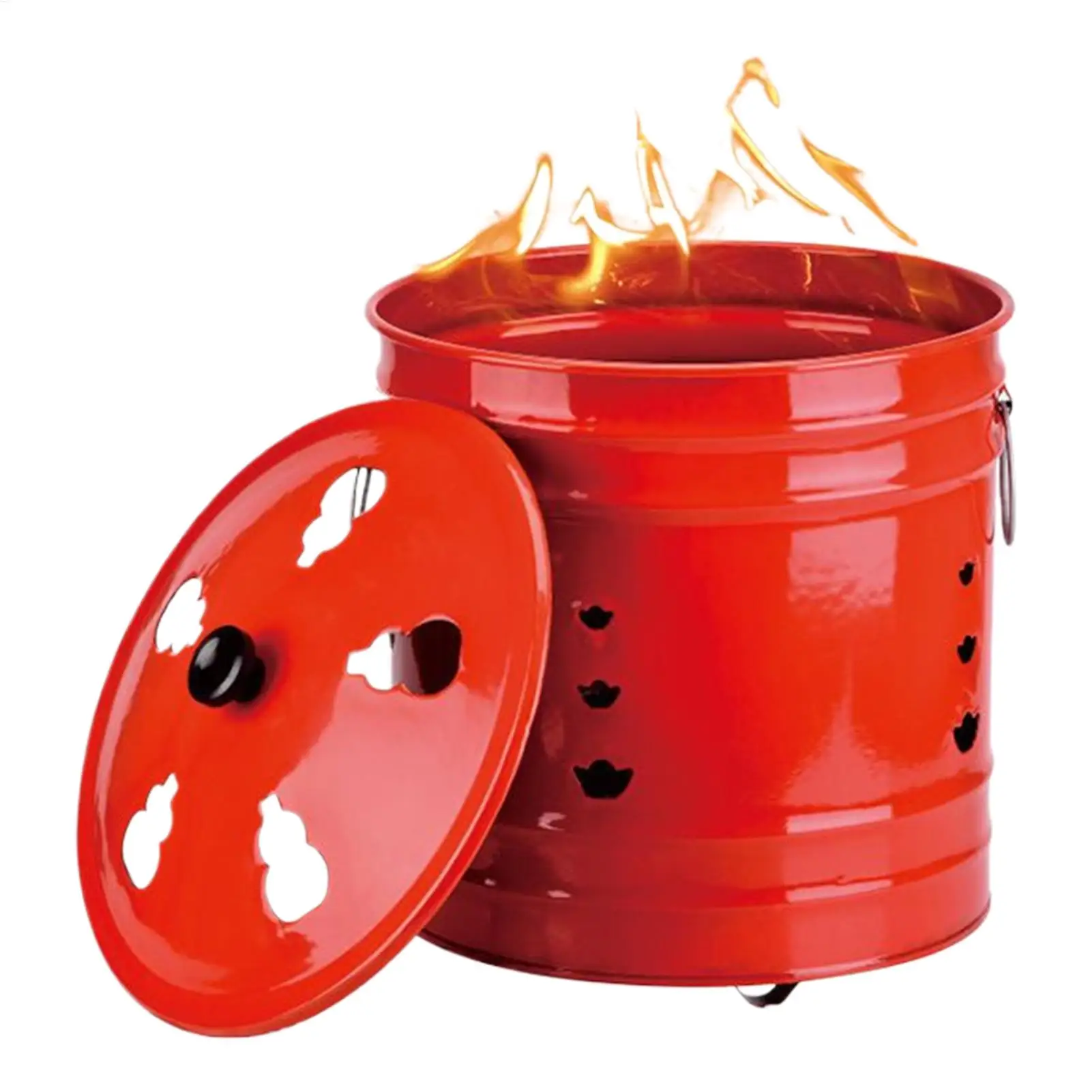 Outdoor Fire Pit with Lid & Spark Screen, Portable Steel Burn Barrel for Garden Patio Backyard Camping, Handle & Ash Cleanout