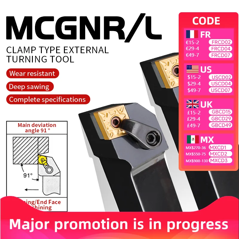

MCGNR2020 MCGNR2525 MCGNR3232 External Turning Tool Holder MCGNR MCGNL Lathe Toolholder CNC Cutting Bar for Metal Turning