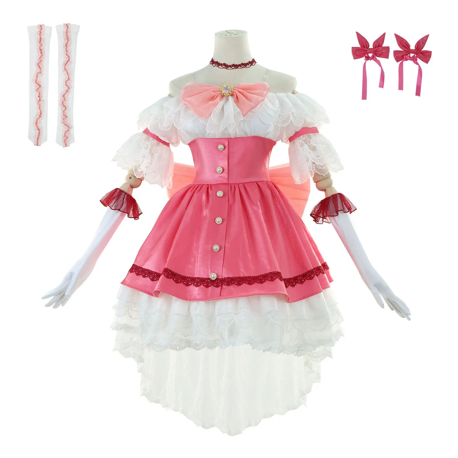 Puella Magi Madoka Magica Cosplay Costume para Mulheres, Bonito Vestido Anime, SakuraSak-N, Rosa, Cosplay de Halloween