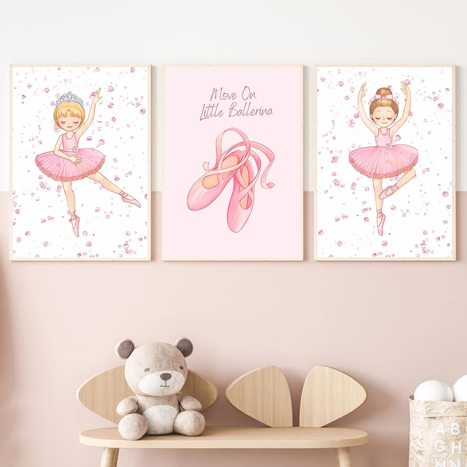 Frameless Pink  Custom  Name Posters And Print Ballet Princess Shoes Butterfly Castle Wall Art Canvas Painting Kids Room Decor view 3
