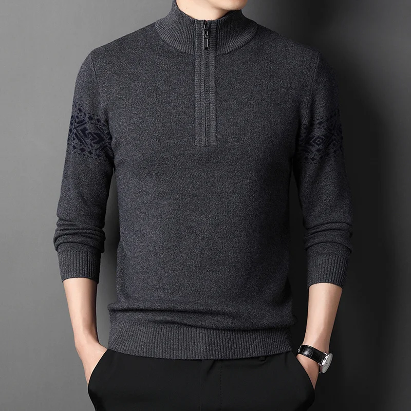 

Zhu cashmere winter men's turtle neck Chun padded warm pure sweater zipper wool bottoming sweater