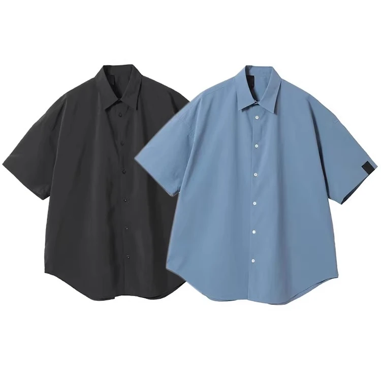 

N.H Japanese solid color retro square collar loose casual commuter short-sleeved shirt